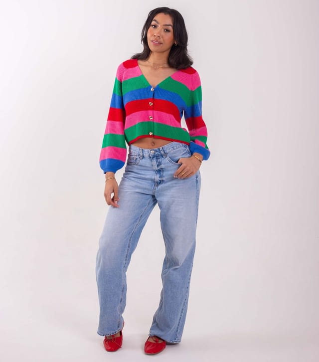 Sunshine Soul Women's Multi Colour Striped Cropped Cardigan Sunshine Soul New Look - 2