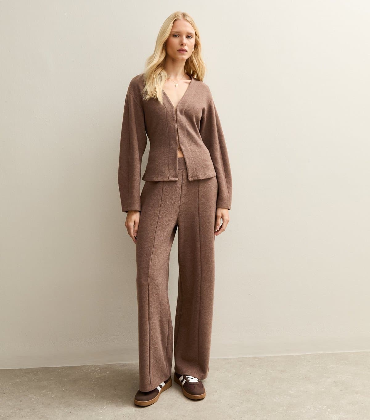 New Look Women's Dark Brown Soft Touch Wide Leg Trousers New Look