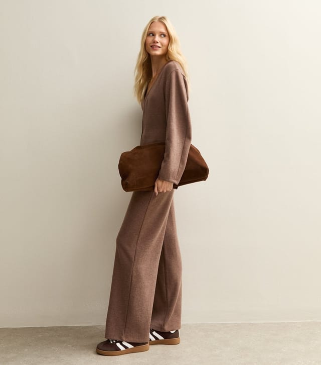 New Look Women's Dark Brown Soft Touch Wide Leg Trousers New Look - 3