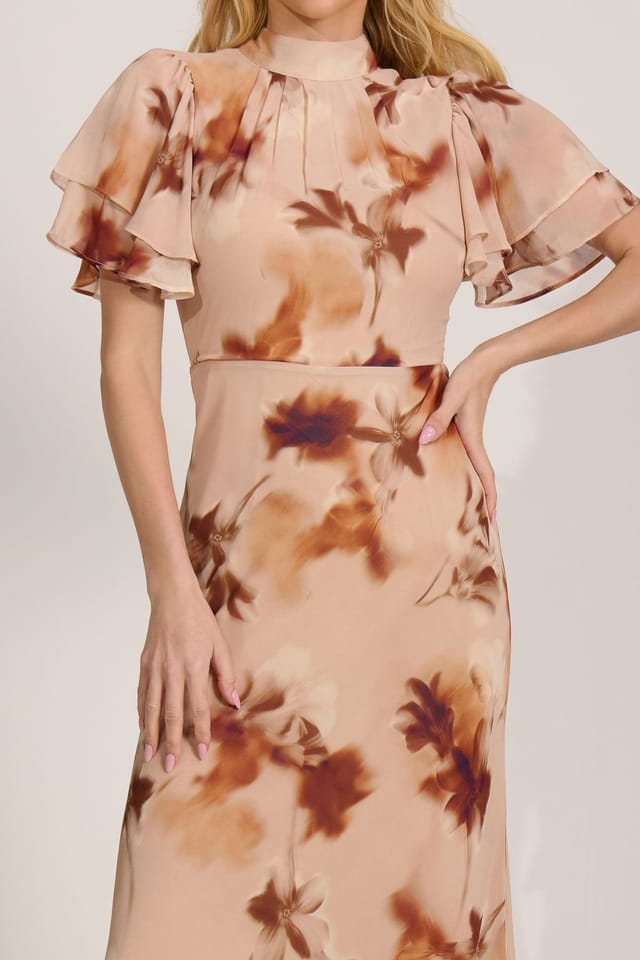 Jolie Moi Jolie Moi Women's High Neck Angel Sleeve Chiffon Maxi Dress in Beige - 3