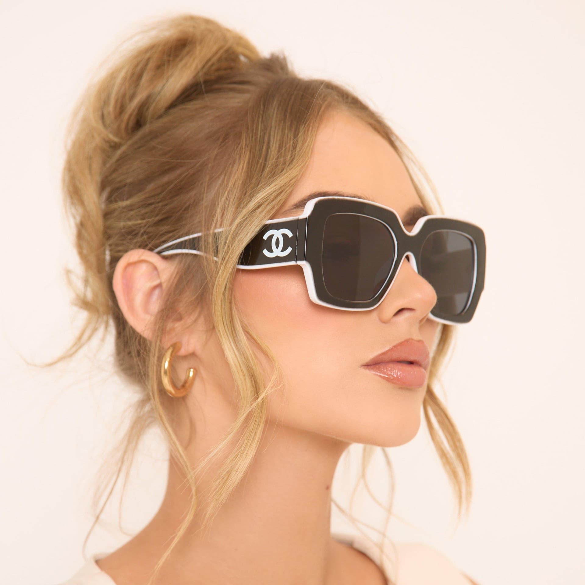 EGO EGO Black Oversized Sunglasses with White Trim, Women's Size UK 0