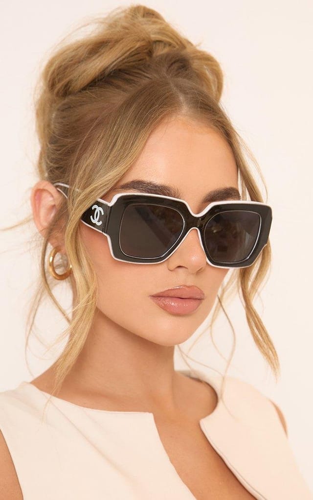 EGO Side Logo Detail White Trim Oversized Sunglasses In Black, Women's Size UK 0 - 2