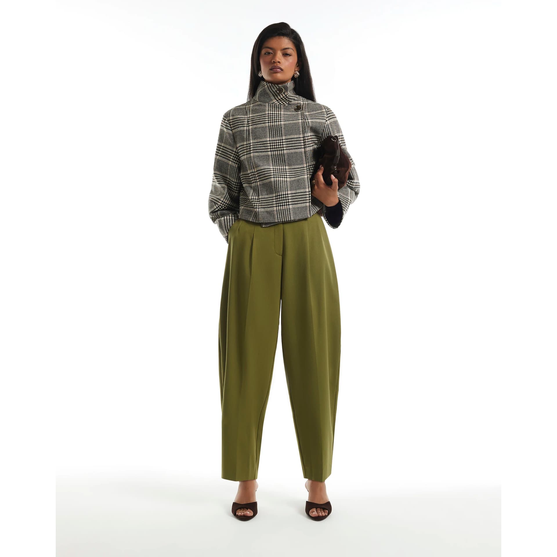 River Island River Island Womens Green Barrel Leg Trousers