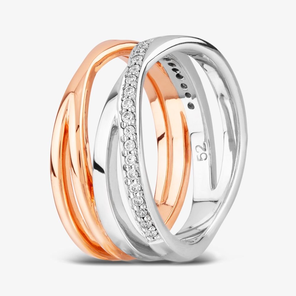 Rosa Lea Rosa Lea Women's Pave Cross-Over Double Ring BJ-R2686CRG 54 in Silver - 1