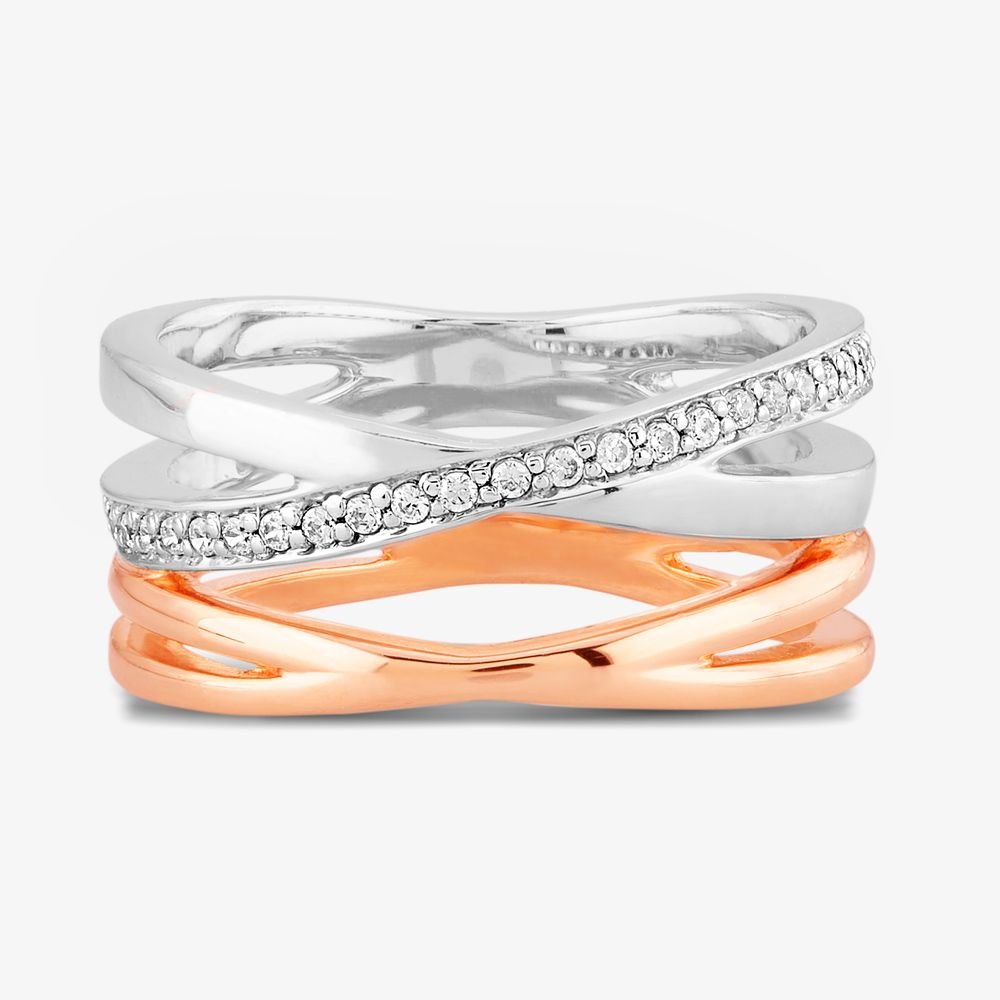 Rosa Lea Rosa Lea Women's Pave Cross-Over Double Ring BJ-R2686CRG 54 in Silver - 2