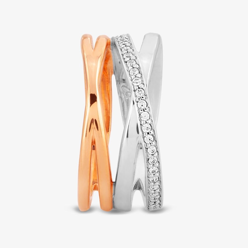 Rosa Lea Rosa Lea Women's Pave Cross-Over Double Ring BJ-R2686CRG 54 in Silver - 4