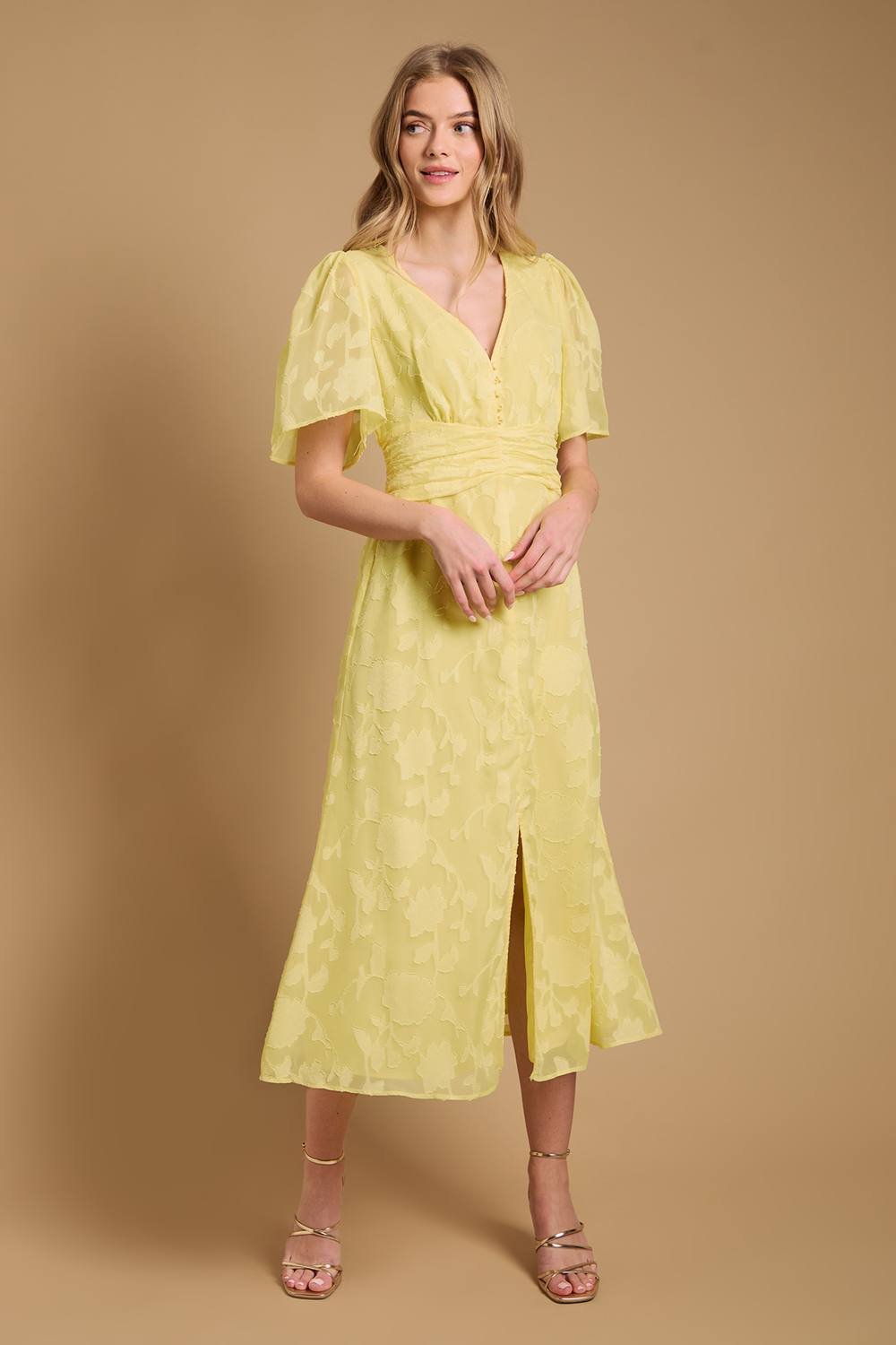Oasis Oasis Women's Button Jacquard Midi Dress in Butter - 2