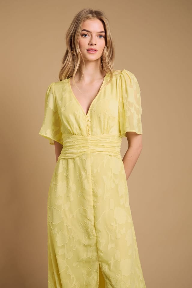 Oasis Oasis Women's Button Jacquard Midi Dress in Butter - 2