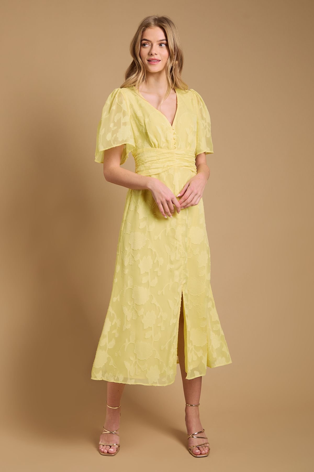 Oasis Oasis Women's Button Jacquard Midi Dress in Butter - 3