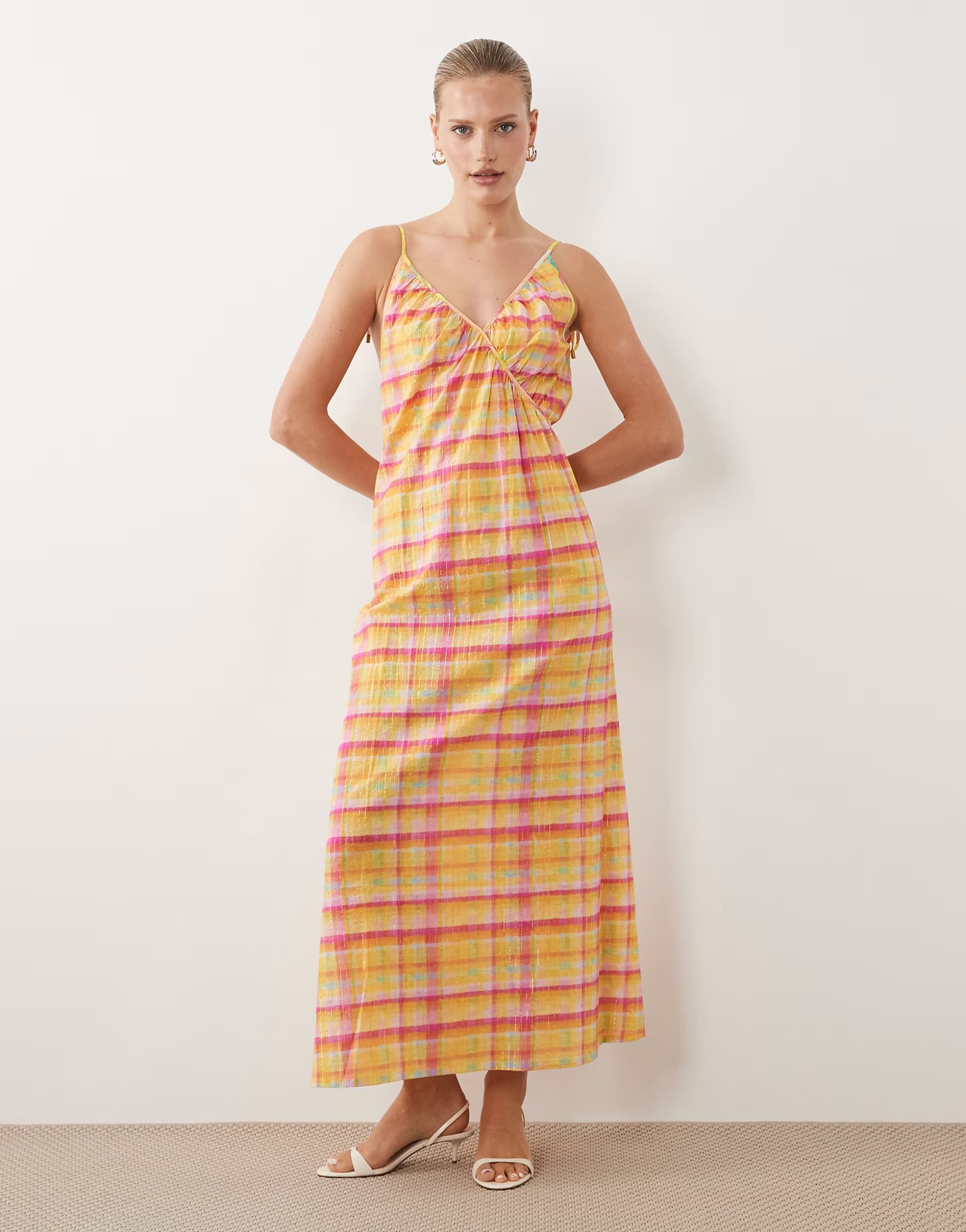 ASOS Never Fully Dressed Marisol midi dress in pink check