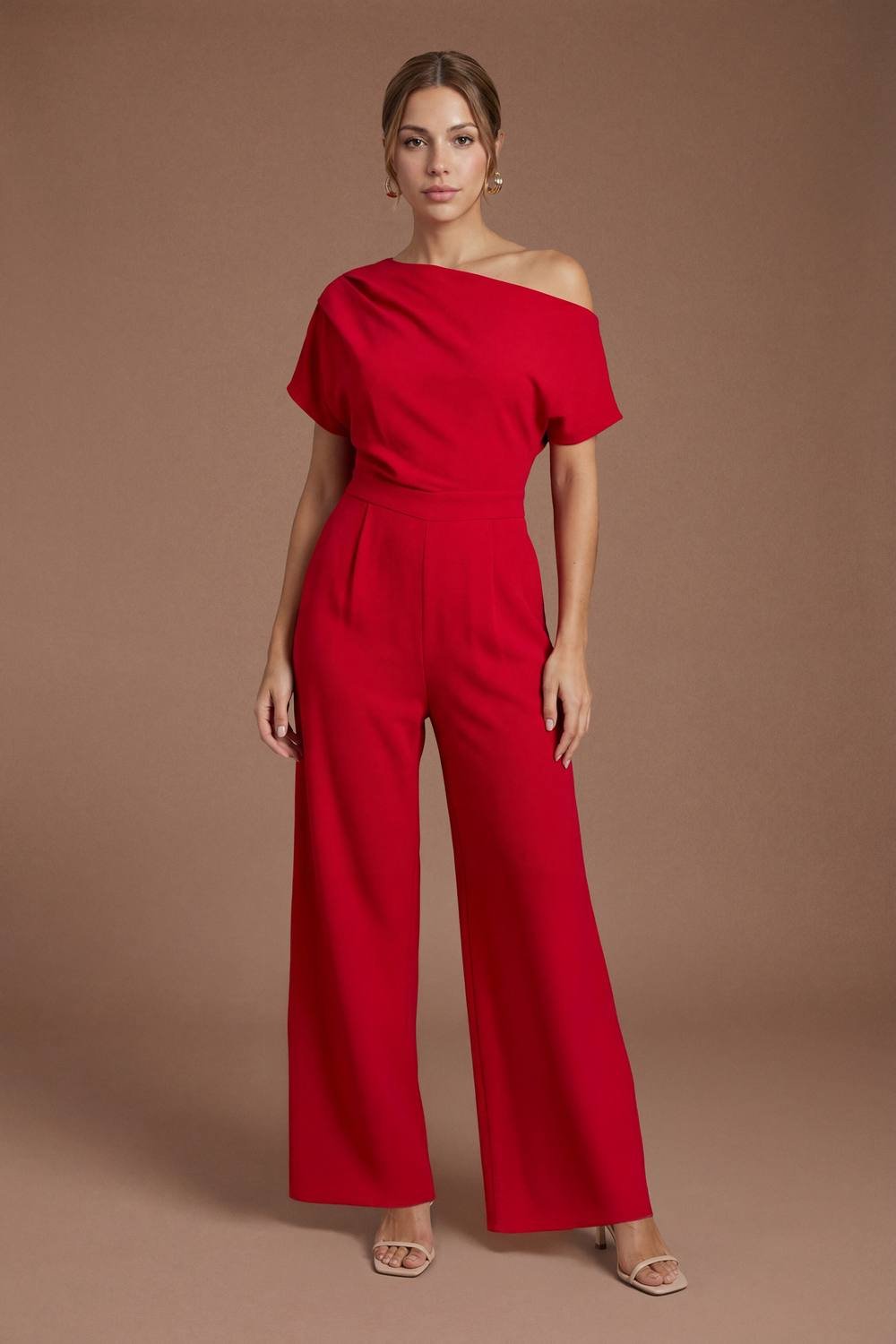 Coast Coast Women's Petite Pleat Off-The Shoulder Jumpsuit in Flame Red - 2