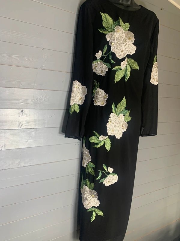 Monsoon Stunning Monsoon Floral Applique Embellished Chiffon Long Dress UK 14 RRP £175 - 1