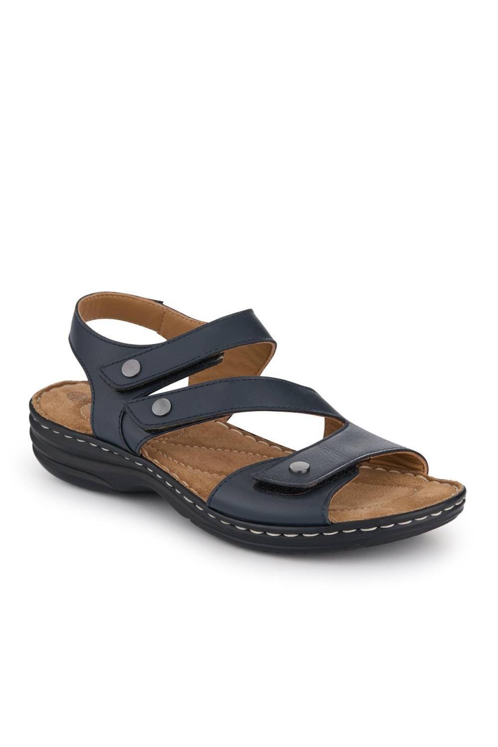 Pavers Pavers Women's Touch-Fasten Cushioned Leather Sandals in Navy - 3