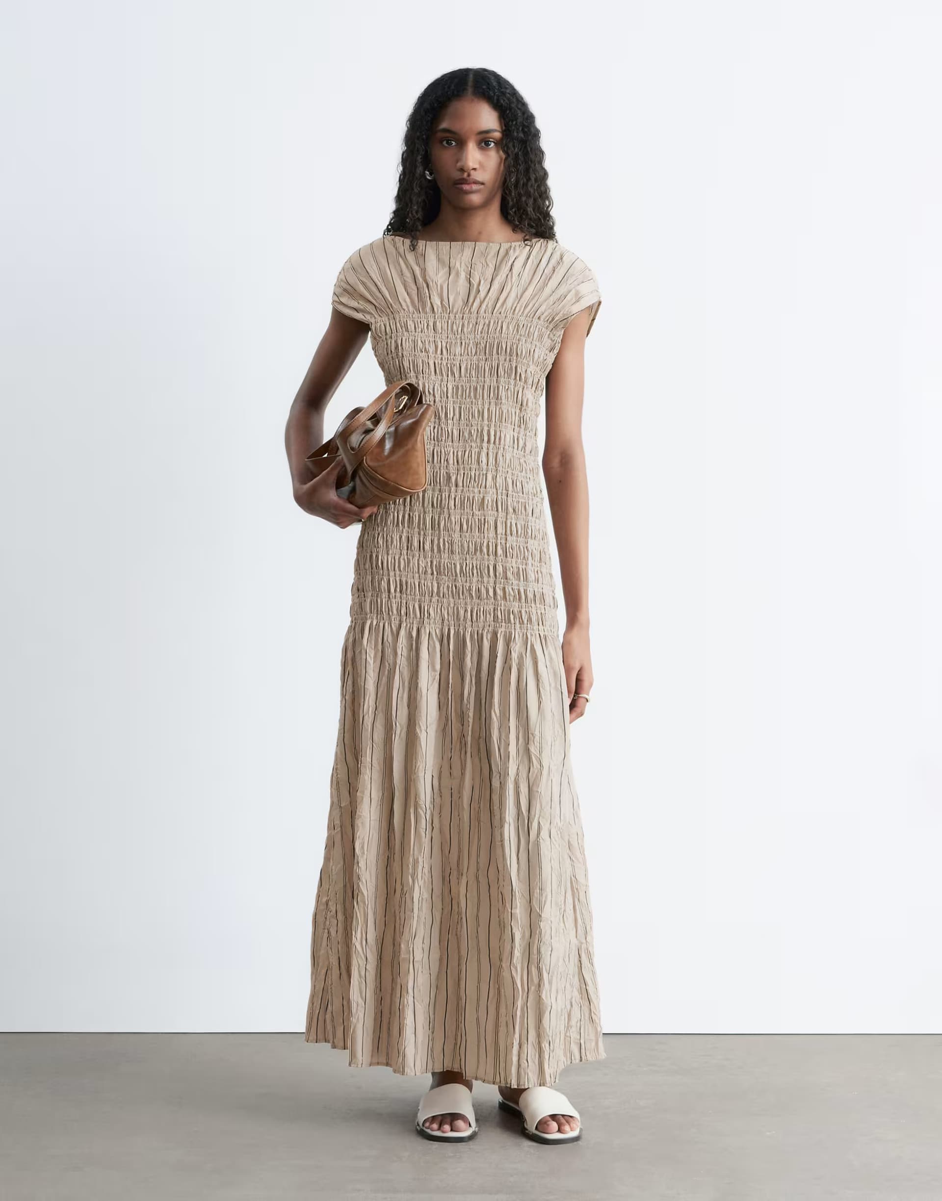 ASOS & Other Stories ruched crinkle maxi dress in beige