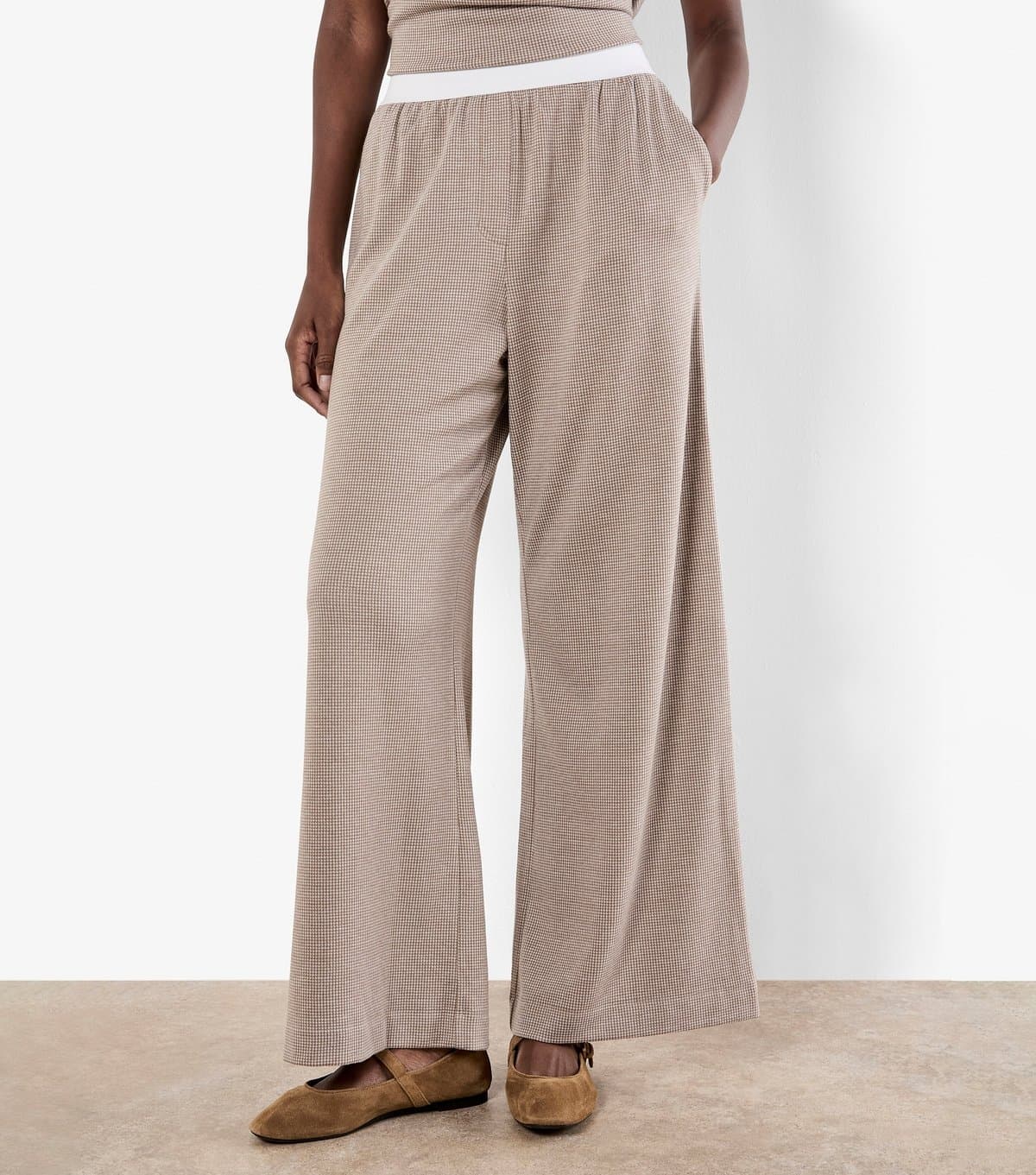 Apricot Women's Stone Dogtooth Elasticated Waist Trousers Apricot New Look