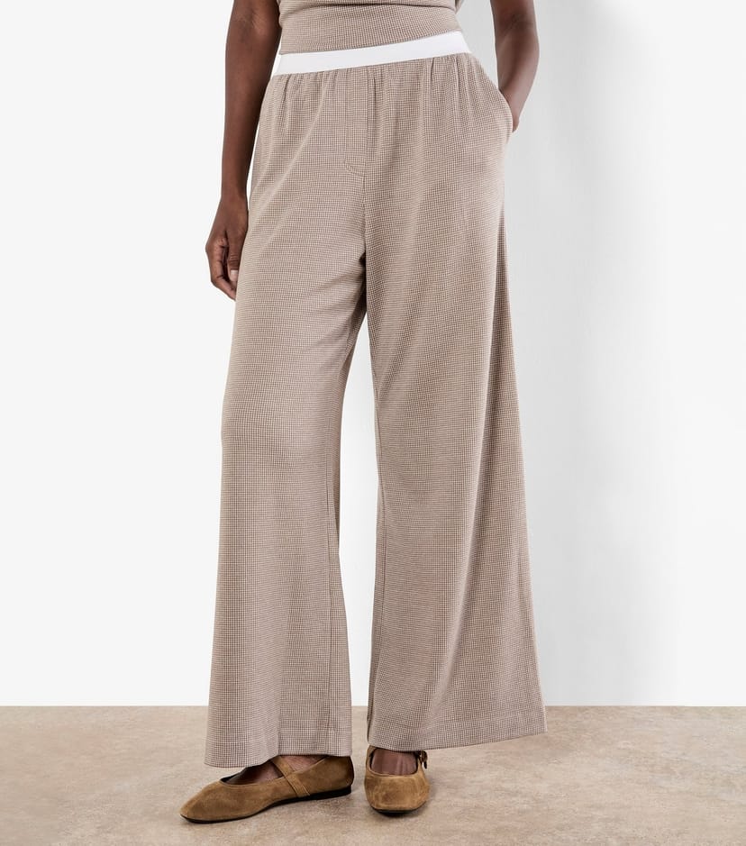 Apricot Women's Stone Dogtooth Elasticated Waist Trousers Apricot New Look - 1