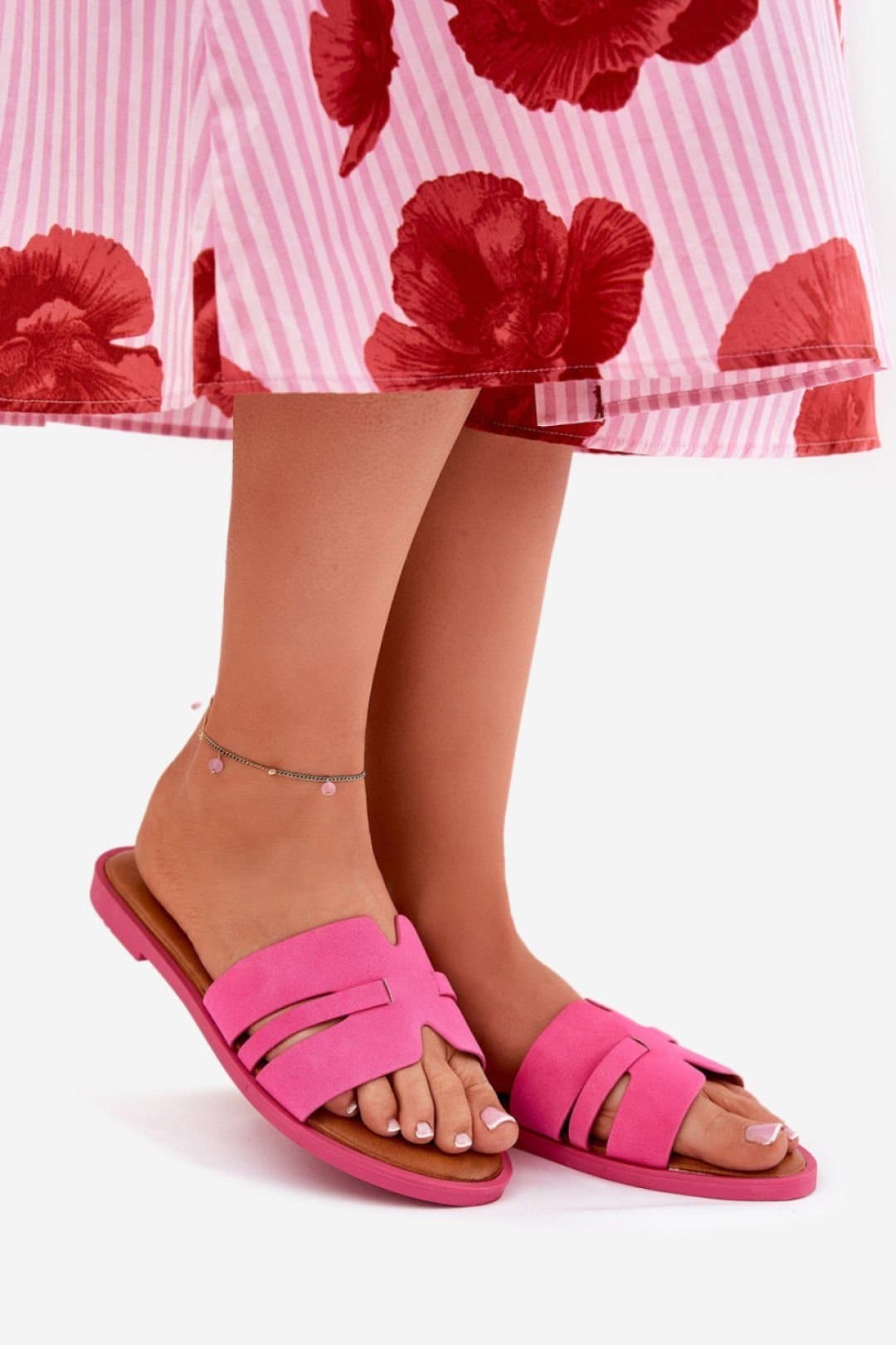 Love Lace Love Lace Pink Suede Flat Heel Sandals with Cutout Strap