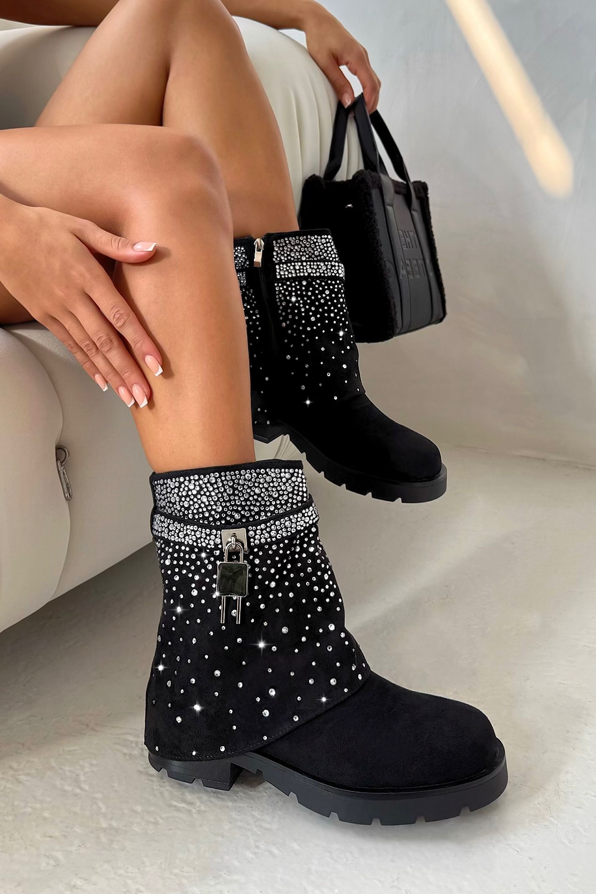 Love Lemonade Love Lemonade Women's Crystal Starlight Stride Boots in Black - 4