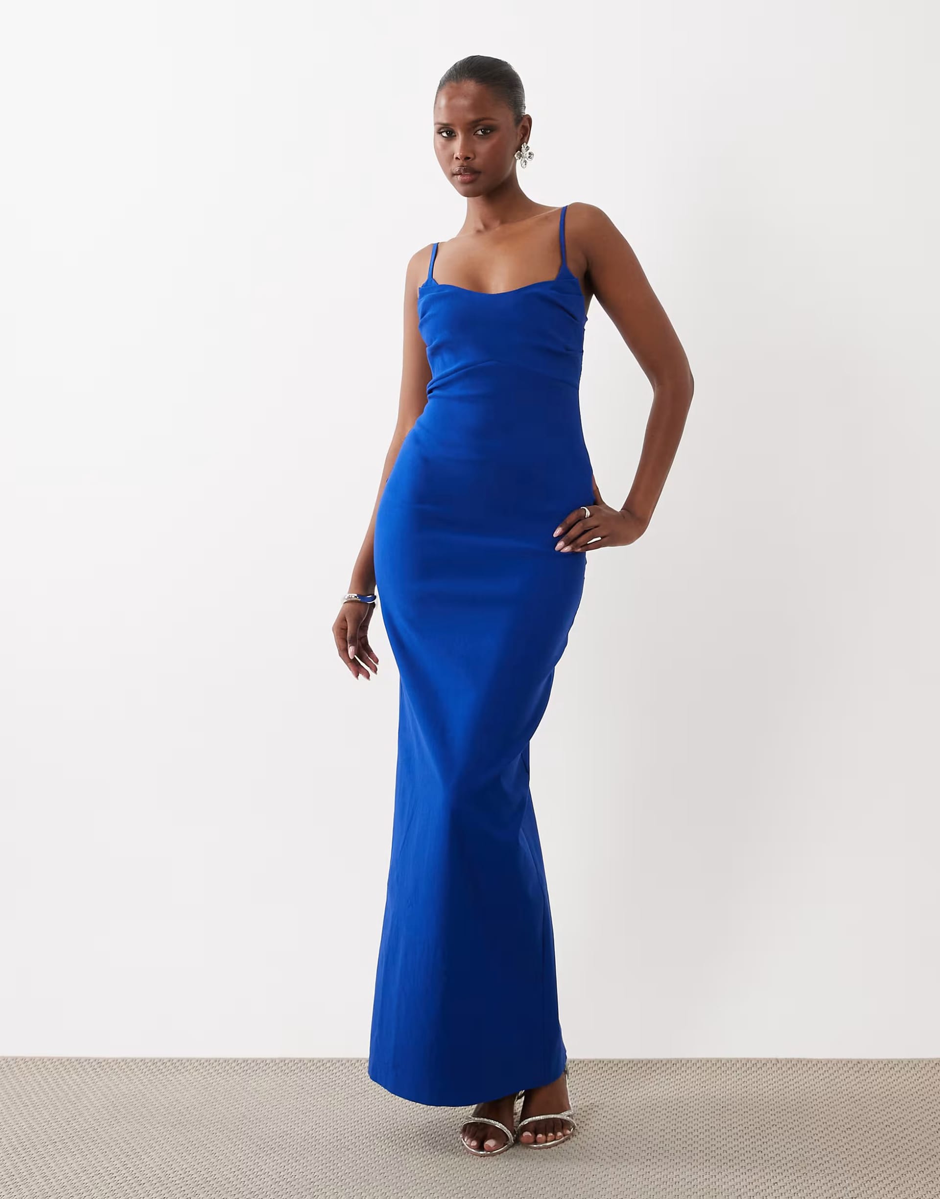 ASOS Cobalt Bengaline Ruched Strappy Cami Maxi Dress