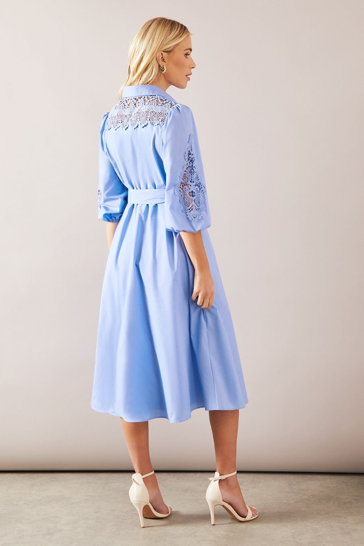 Wallis Wallis Women's Petite Occasion Cotton Cutwork Detail Shirt Dress in Blue - 3