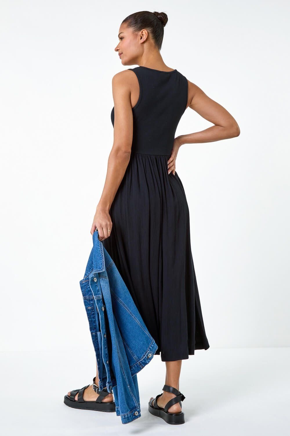 Roman Roman Women's Cotton Blend Lace Detail Midi Dress in Black - 3