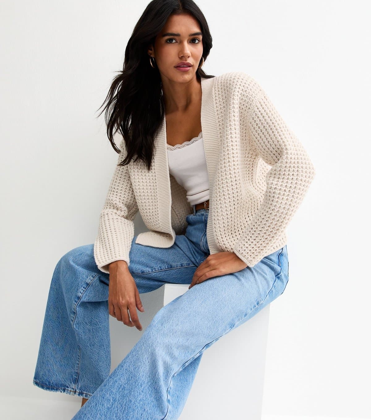 New Look Women's Off White Chunky Open Front Cardigan New Look