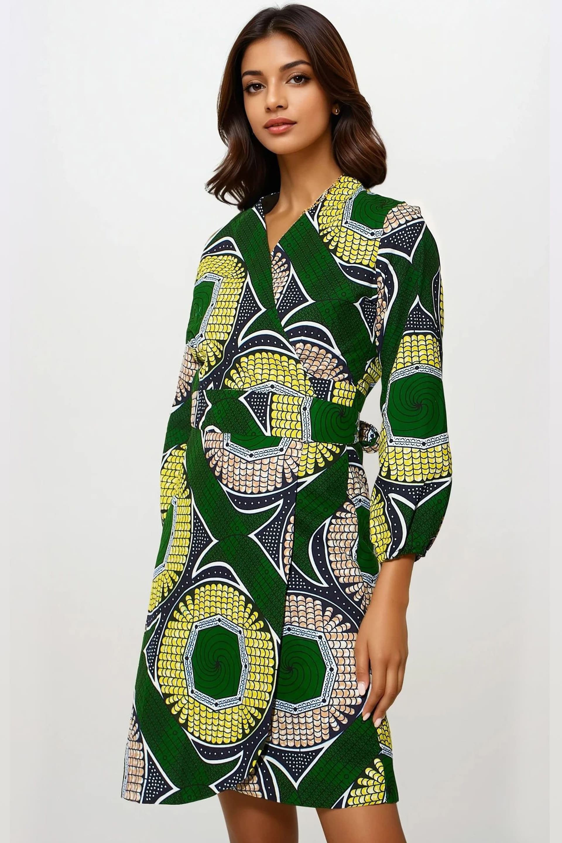 Dals Hart Dals Hart Women's Green Print Wrap Dress