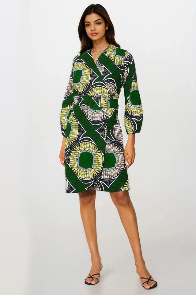 Dals Hart Dals Hart Women's Green Print Wrap Dress - 2