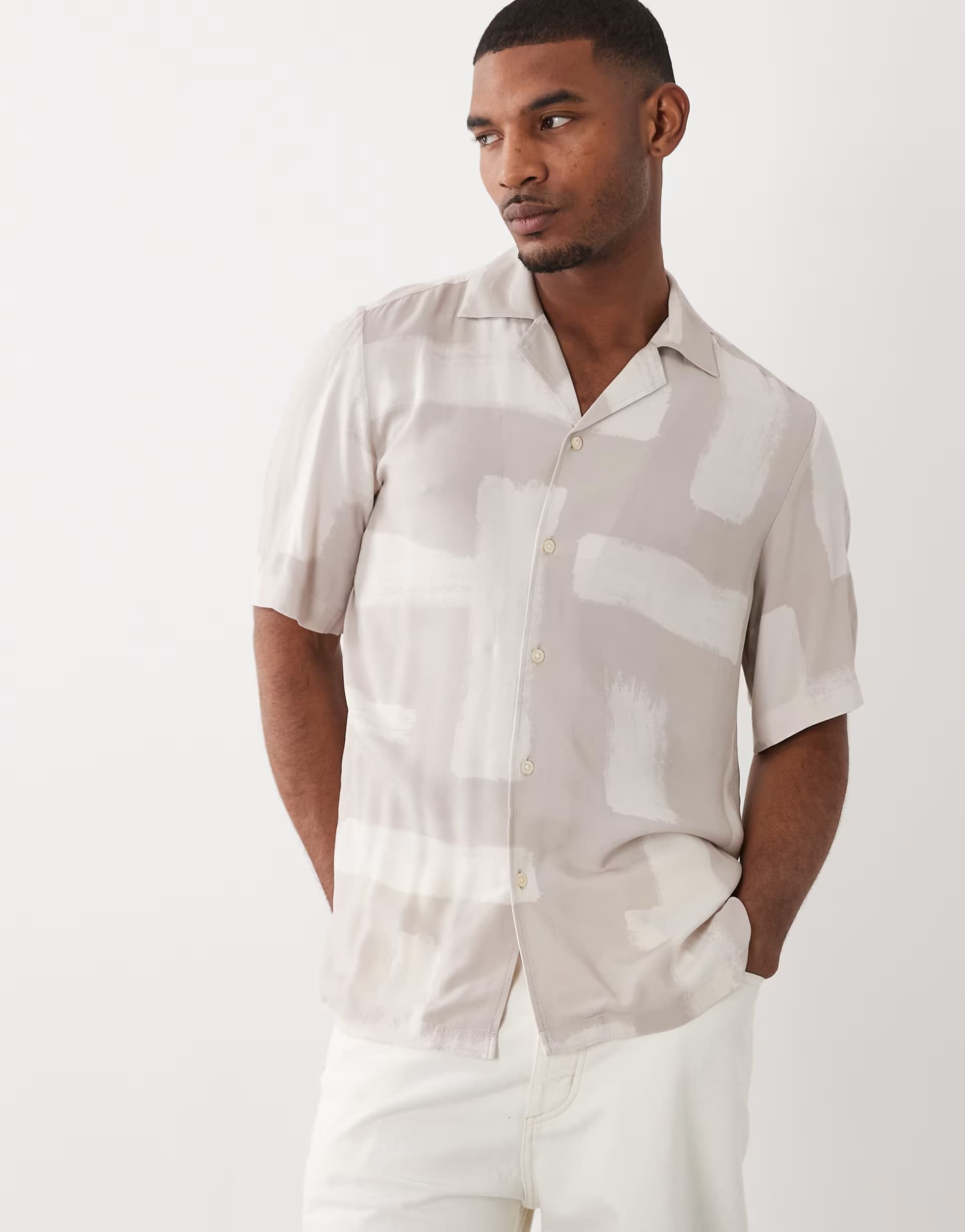 ASOS Hugo Boss short sleeve printed button up shirt in grey