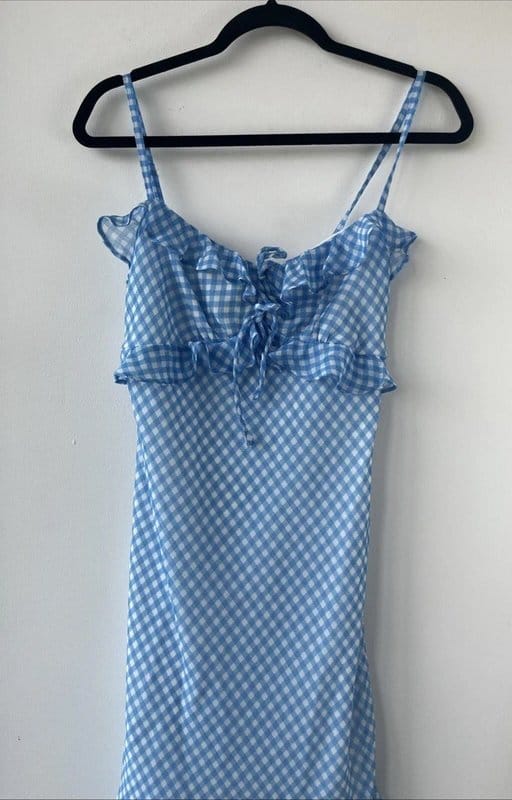New Look Light Blue Chiffon Checked Dress