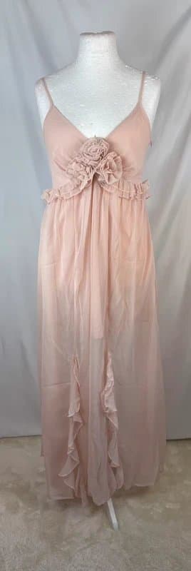 Miss Selfridge UK 12 Miss Selfridge Pink Corsage Chiffon Maxi Dress Floaty Split Holiday Coquette