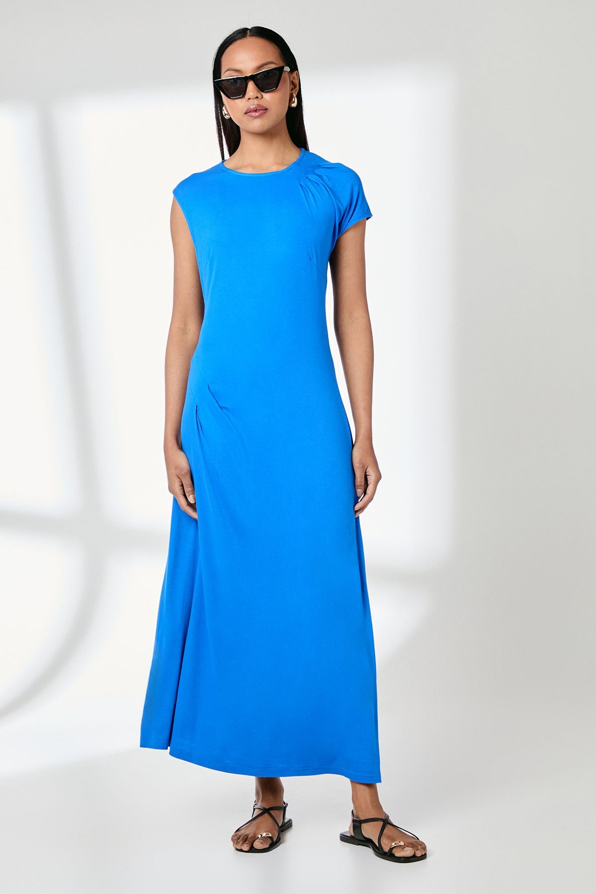 Principles Principles Women's Blue Drape Shoulder Jersey Midi Dress in Cobalt - 2