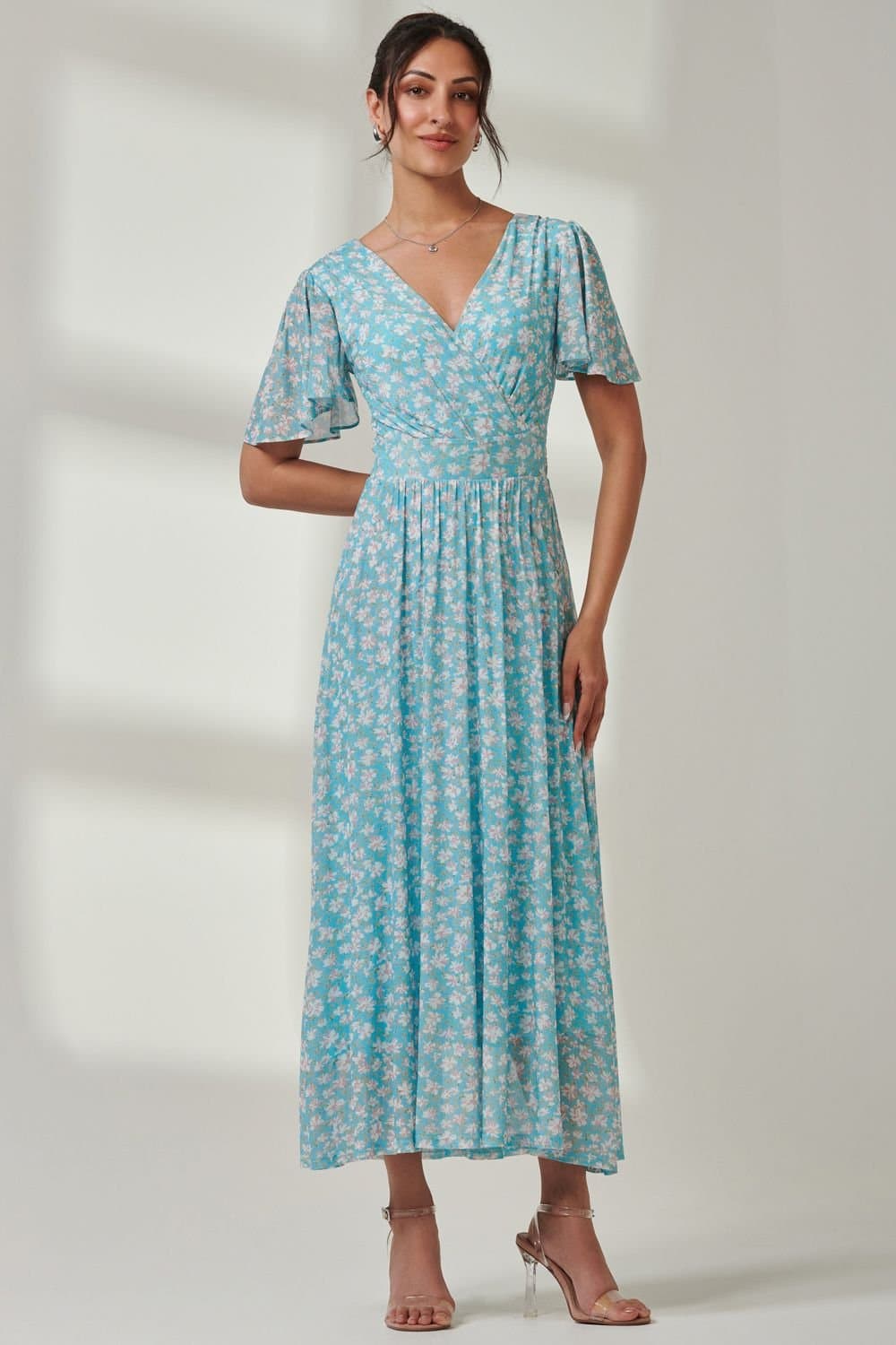 Jolie Moi Jolie Moi Women's Evelyn Angel Sleeve Mesh Maxi Dress in Green