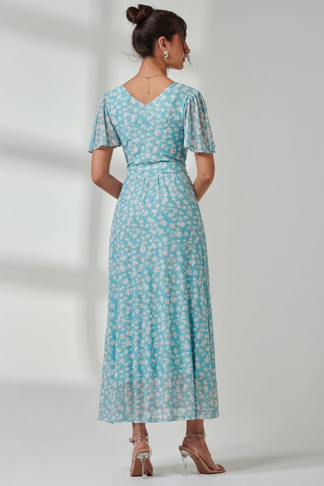 Jolie Moi Jolie Moi Women's Evelyn Angel Sleeve Mesh Maxi Dress in Green - 2