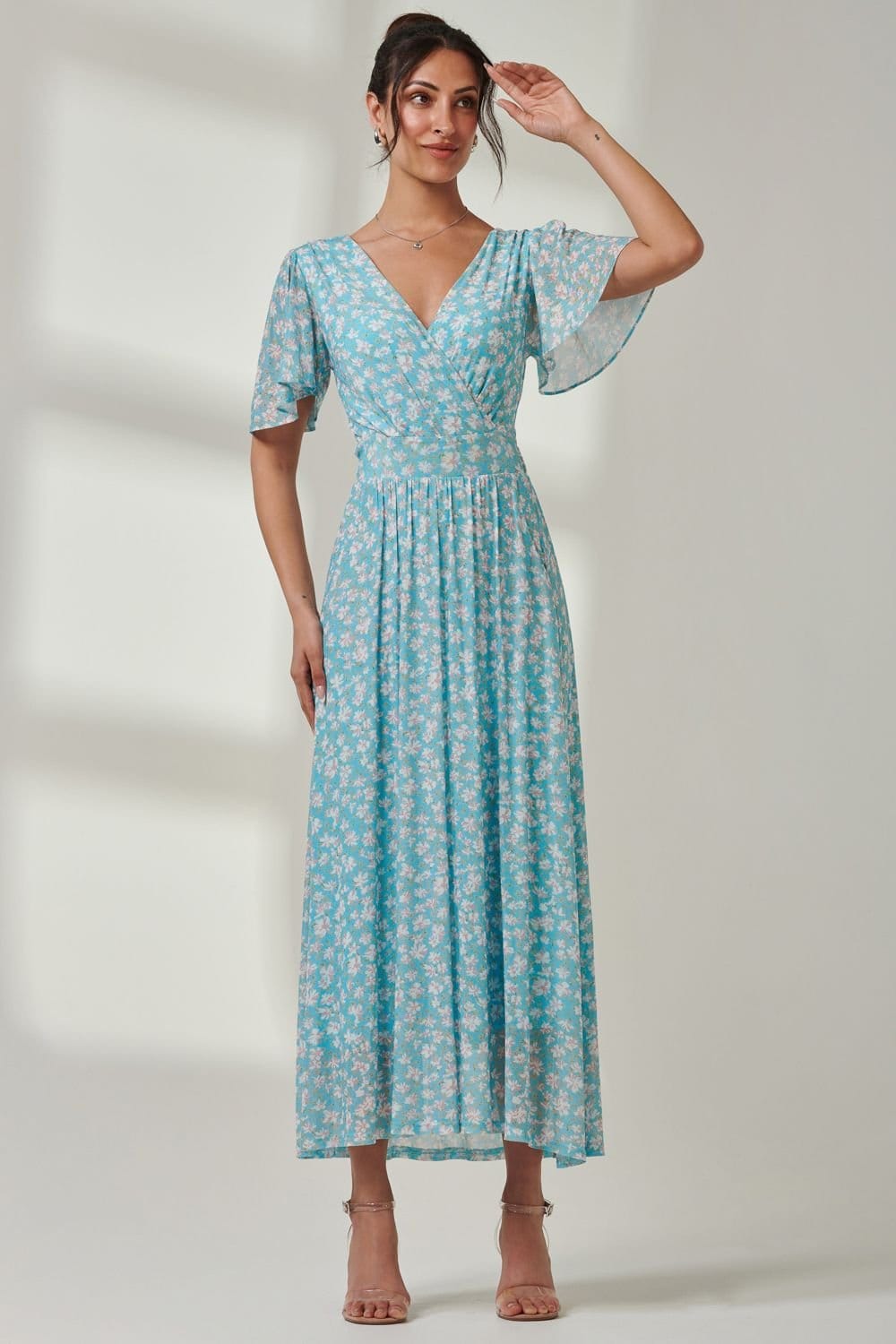 Jolie Moi Jolie Moi Women's Evelyn Angel Sleeve Mesh Maxi Dress in Green - 4