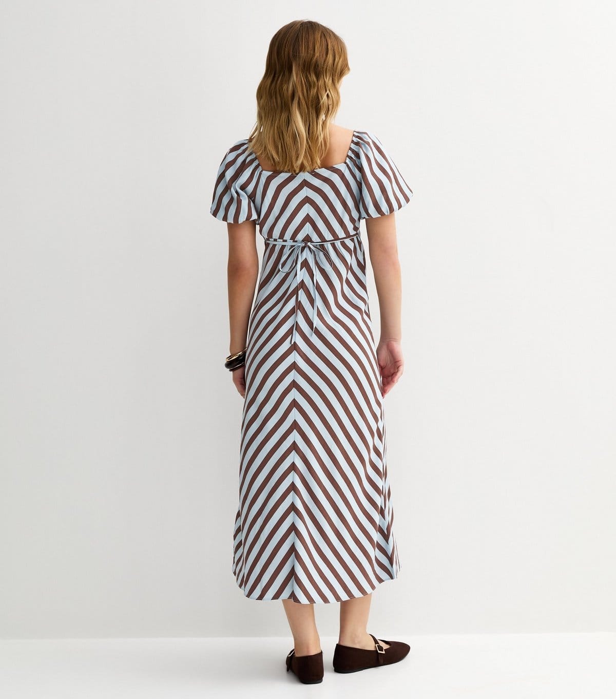 New Look Women's Blue Contrast Stripe Puff Sleeve Midi Dress New Look - 4