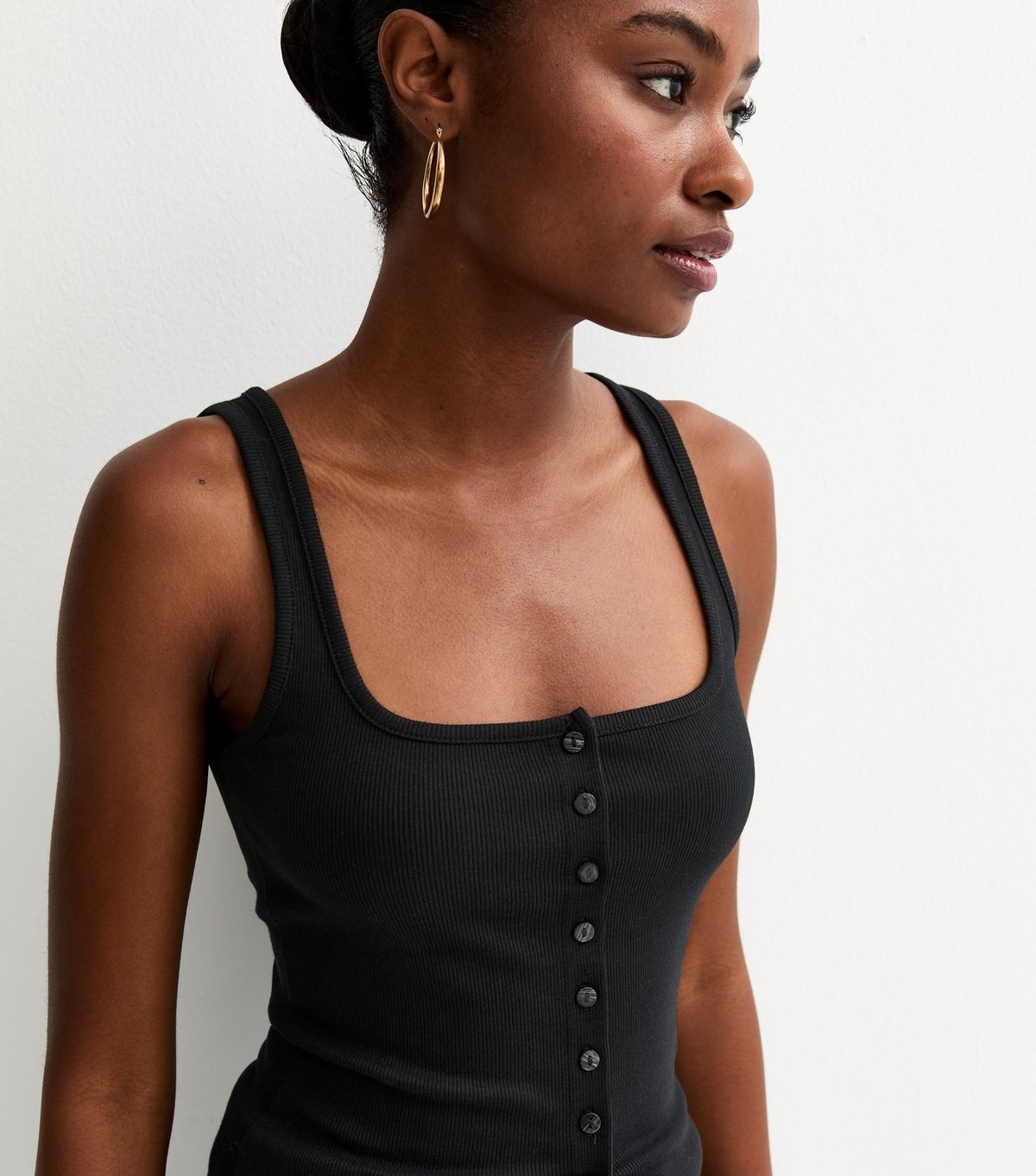 New Look Women's Black Square Neck Neck Button Through Vest New Look - 2