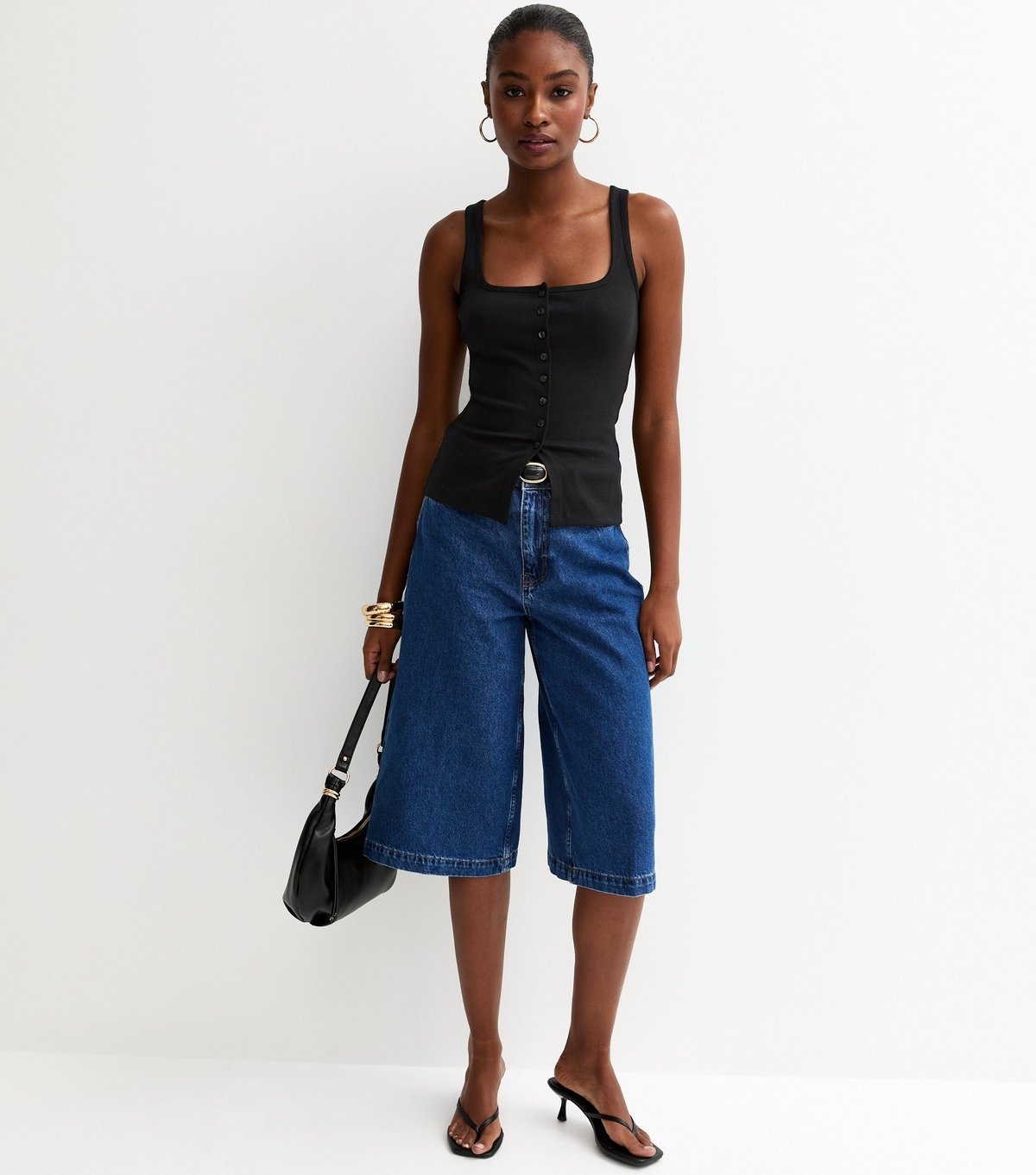 New Look Women's Black Square Neck Neck Button Through Vest New Look - 3