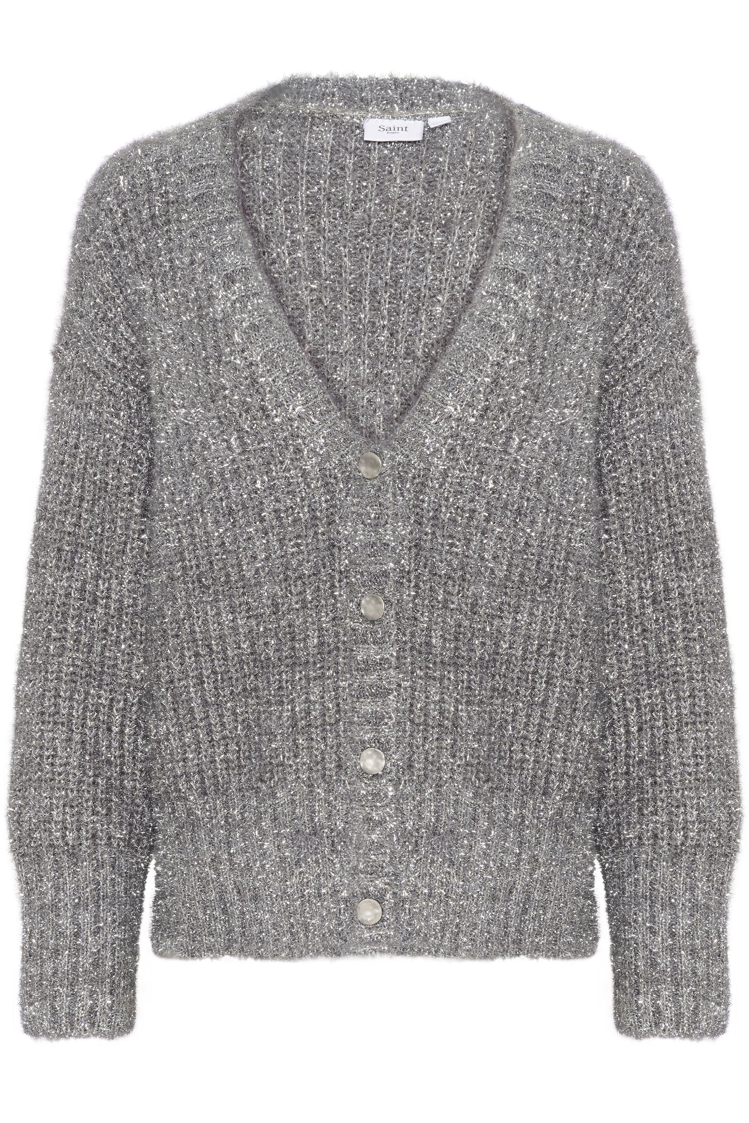 Saint Tropez Saint Tropez Women's HalfaSZ Glitter Knit Buttons Cardigan in Metallic Silver - 2