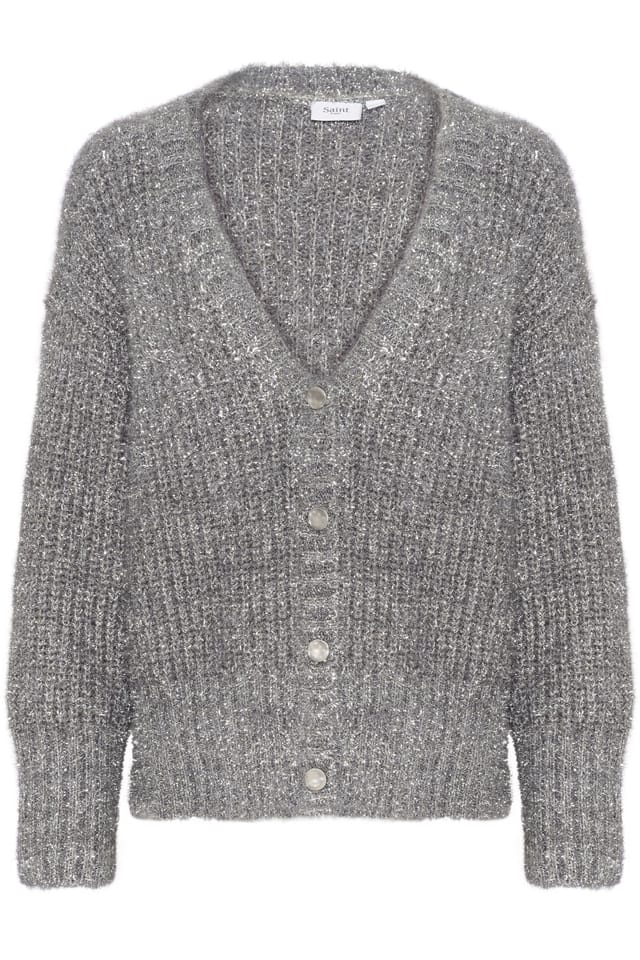 Saint Tropez Saint Tropez Women's HalfaSZ Glitter Knit Buttons Cardigan in Metallic Silver - 2