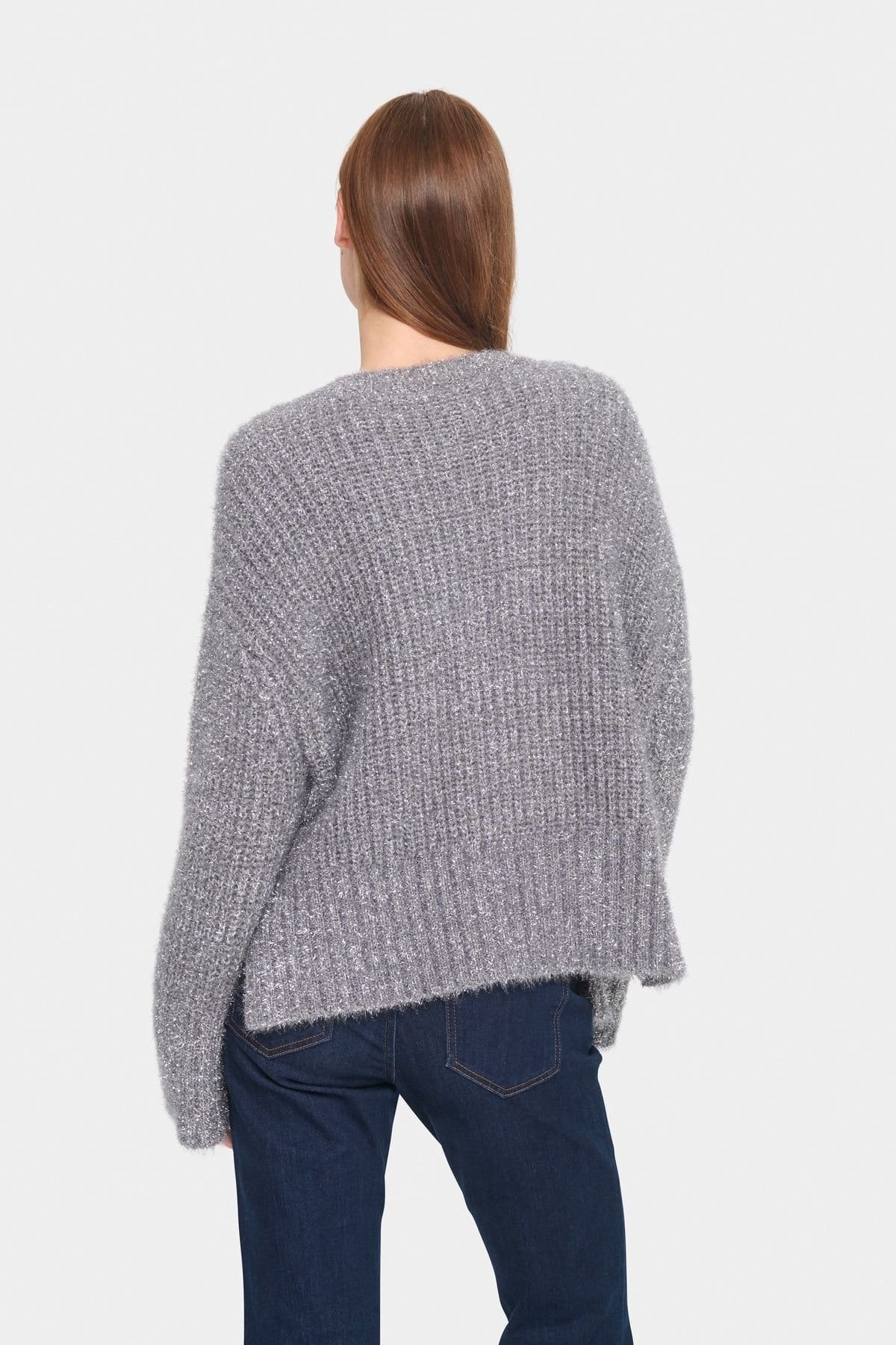Saint Tropez Saint Tropez Women's HalfaSZ Glitter Knit Buttons Cardigan in Metallic Silver - 4