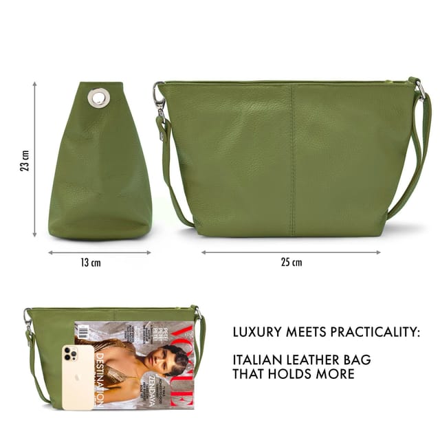 Woodland Leathers Woodland Leathers Women's Genuine Italian Leather Handbag Shoulder Bag in Olive - 3