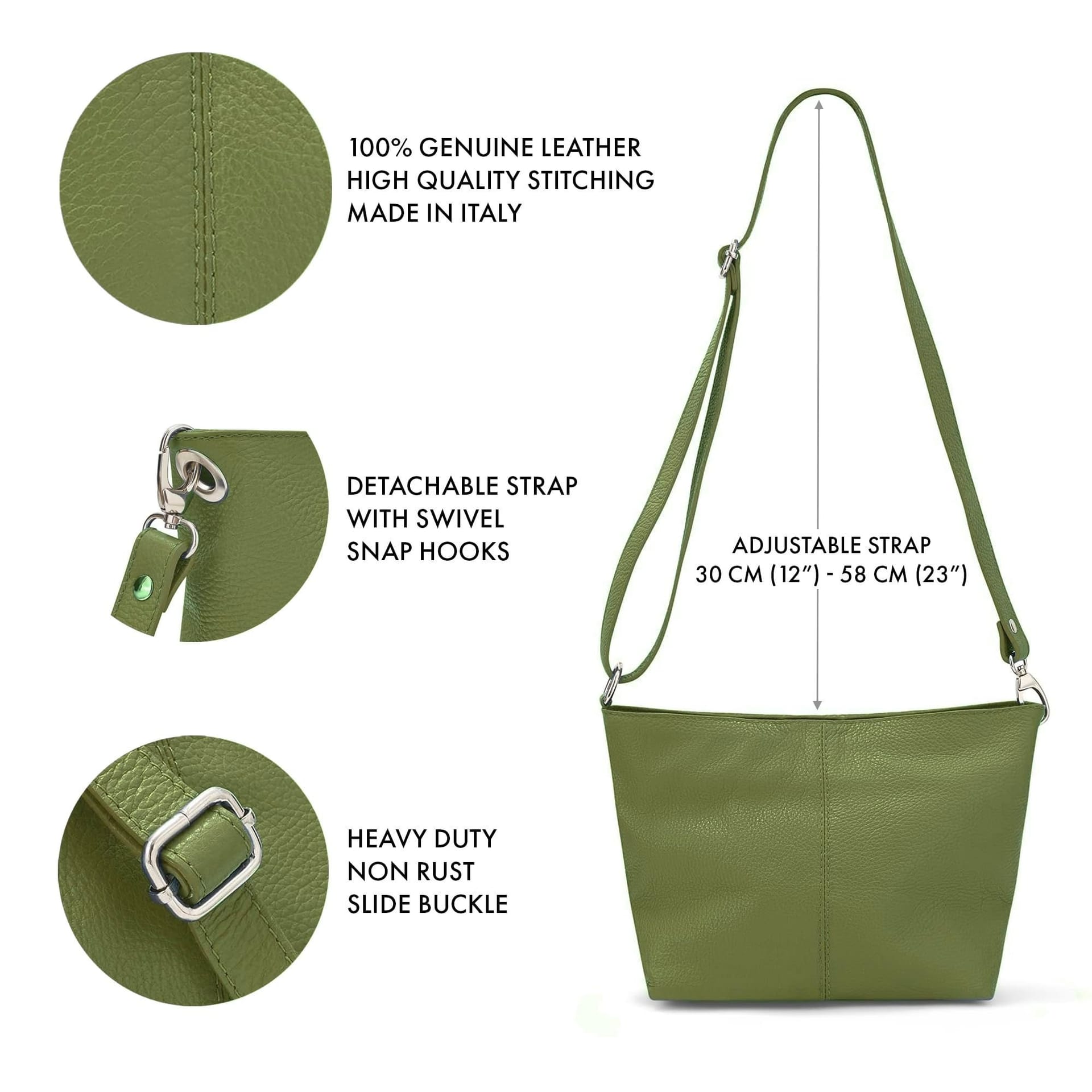 Woodland Leathers Woodland Leathers Women's Genuine Italian Leather Handbag Shoulder Bag in Olive - 4