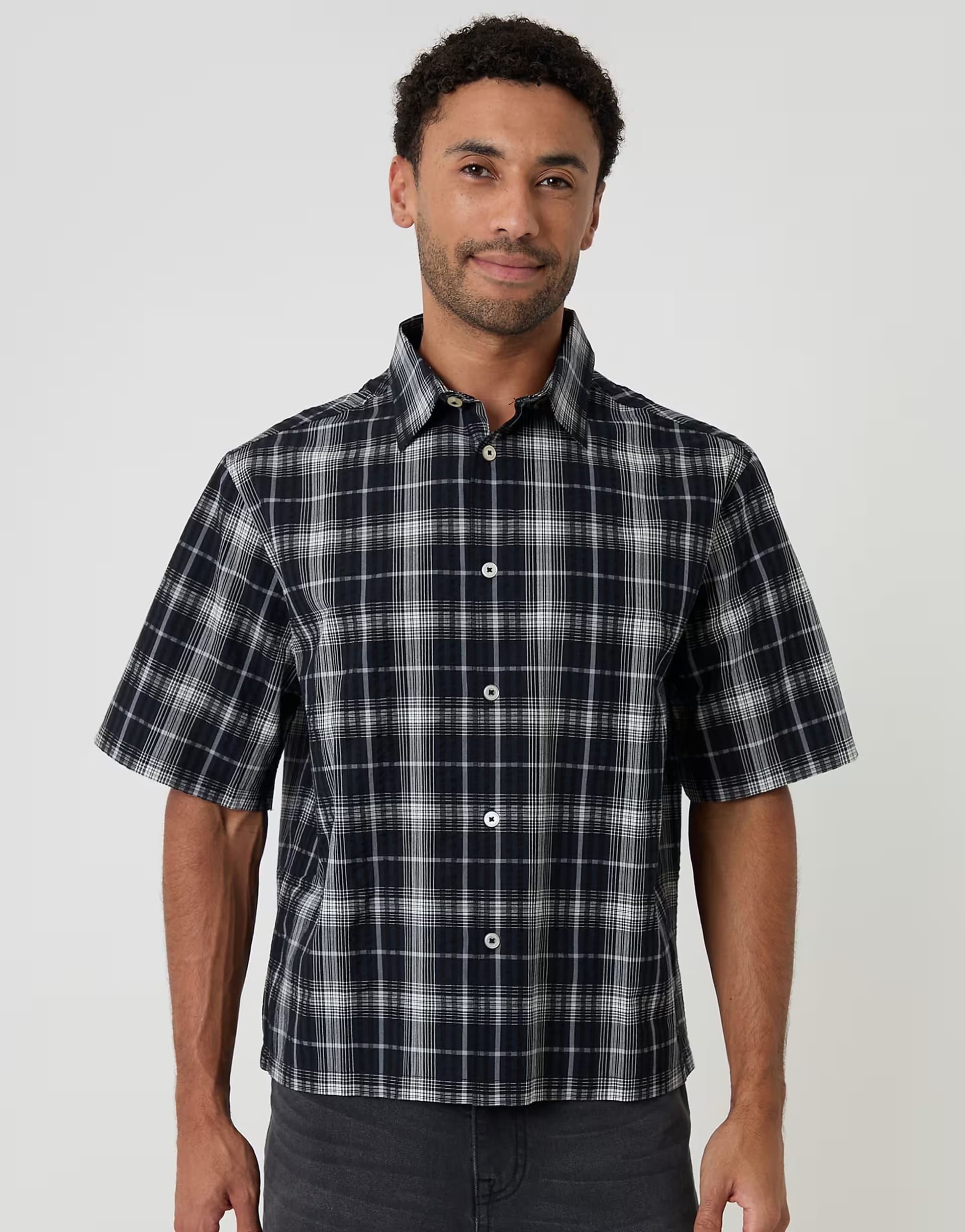 ASOS Black Check Boxy Fit Short Sleeve Shirt