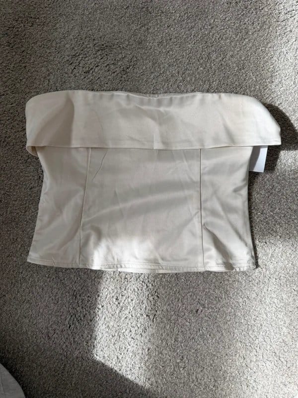 Bershka Ivory Satin Bardot Crop Top