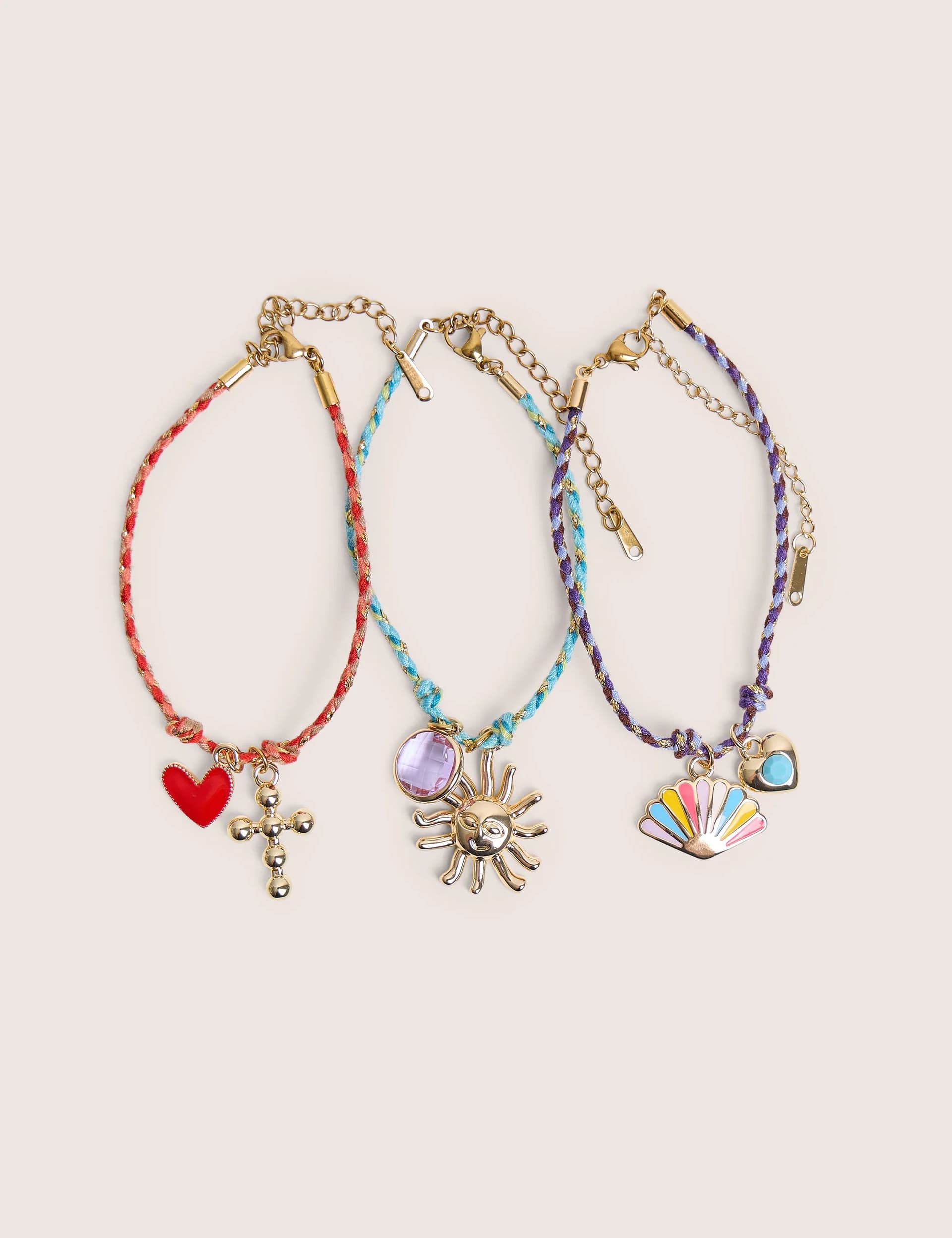 Public Desire Pack of Three Multicoloured Woven Charm Bracelets