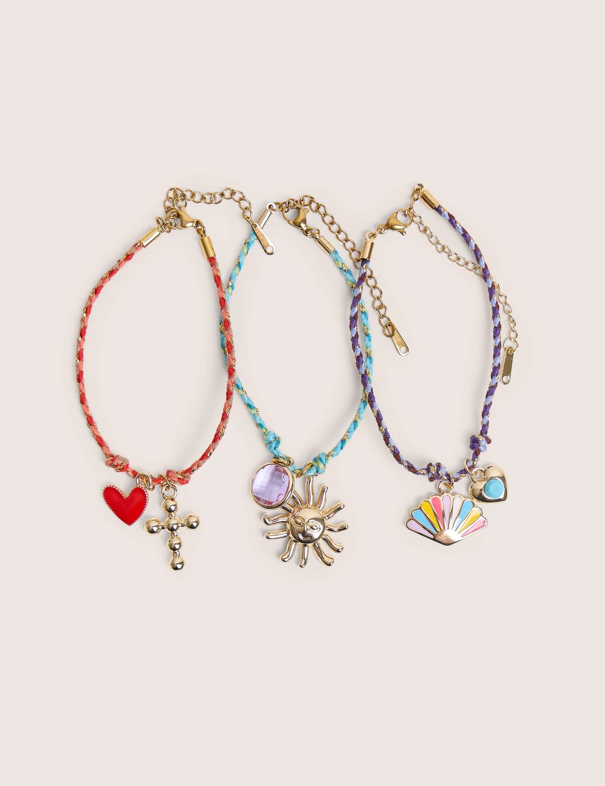 Public Desire Pack of Three Multicoloured Woven Charm Bracelets - 1