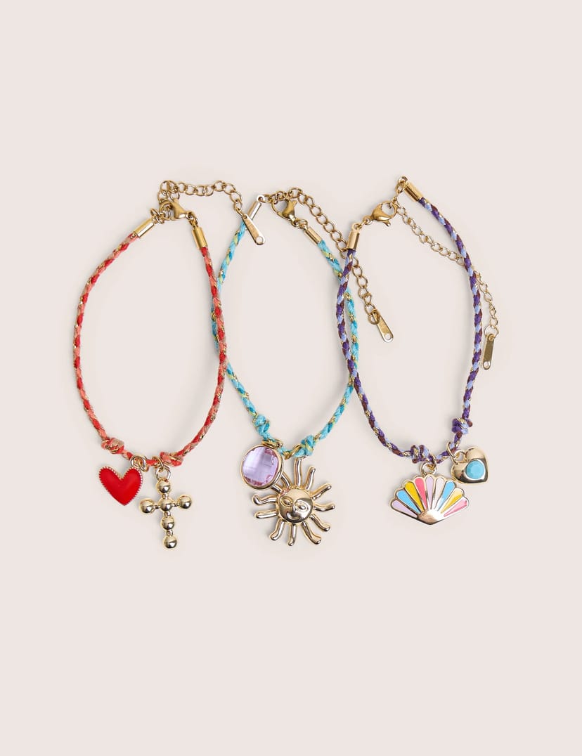 Public Desire Pack of Three Multicoloured Woven Charm Bracelets - 1
