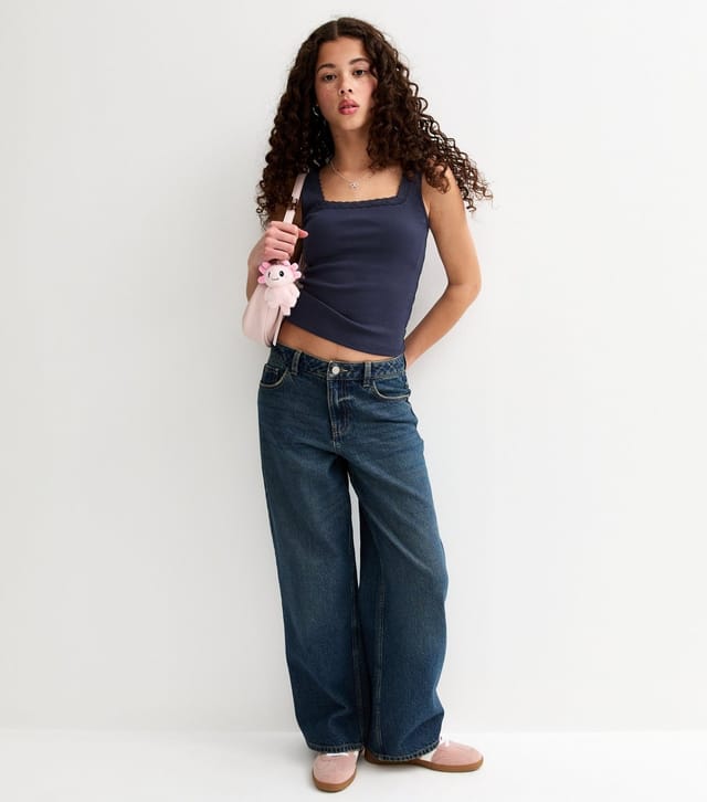 New Look Girls' Navy Lace Trim Square Neck Vest Top New Look - 3