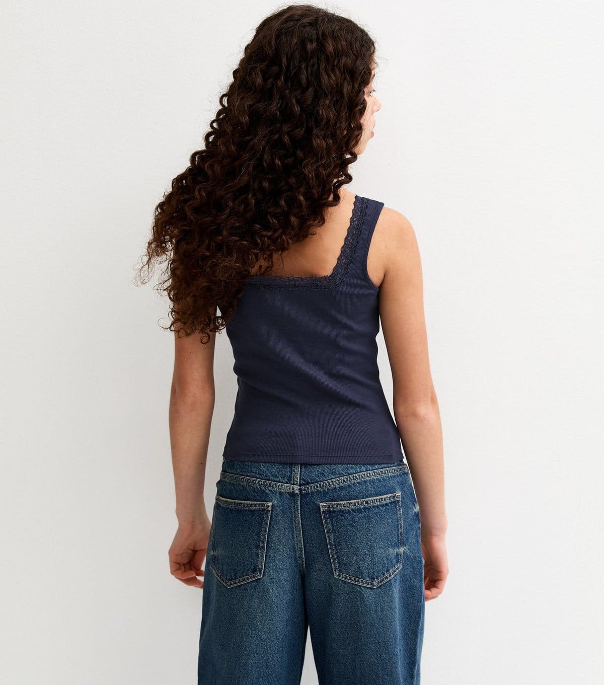 New Look Girls' Navy Lace Trim Square Neck Vest Top New Look - 4